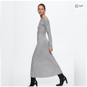 Mango Heather Gray Ribbed Long Sleeve Dress Size M NWT.